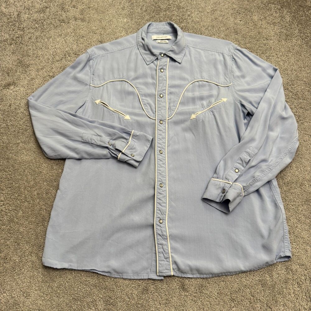 Urban Outfitters Piping Pearl Snap Western Shirt Mens Medium Blue Long Sleeve